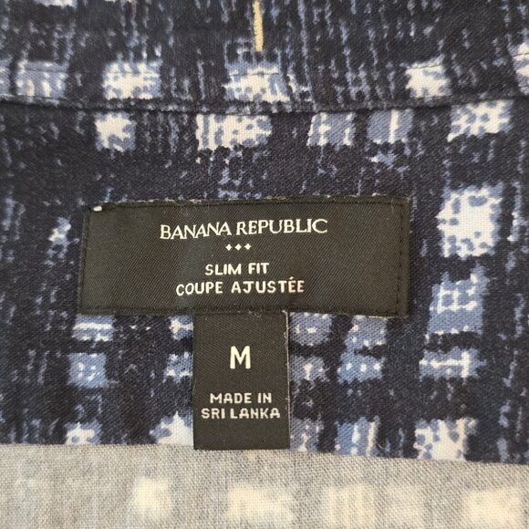 Banana Republic Short Sleeve Button-Up Shirt Navy/White Check - Picture 4 of 5